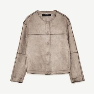 ZARA Basic Outerwear Like Suede Snap Down Jacket Coat